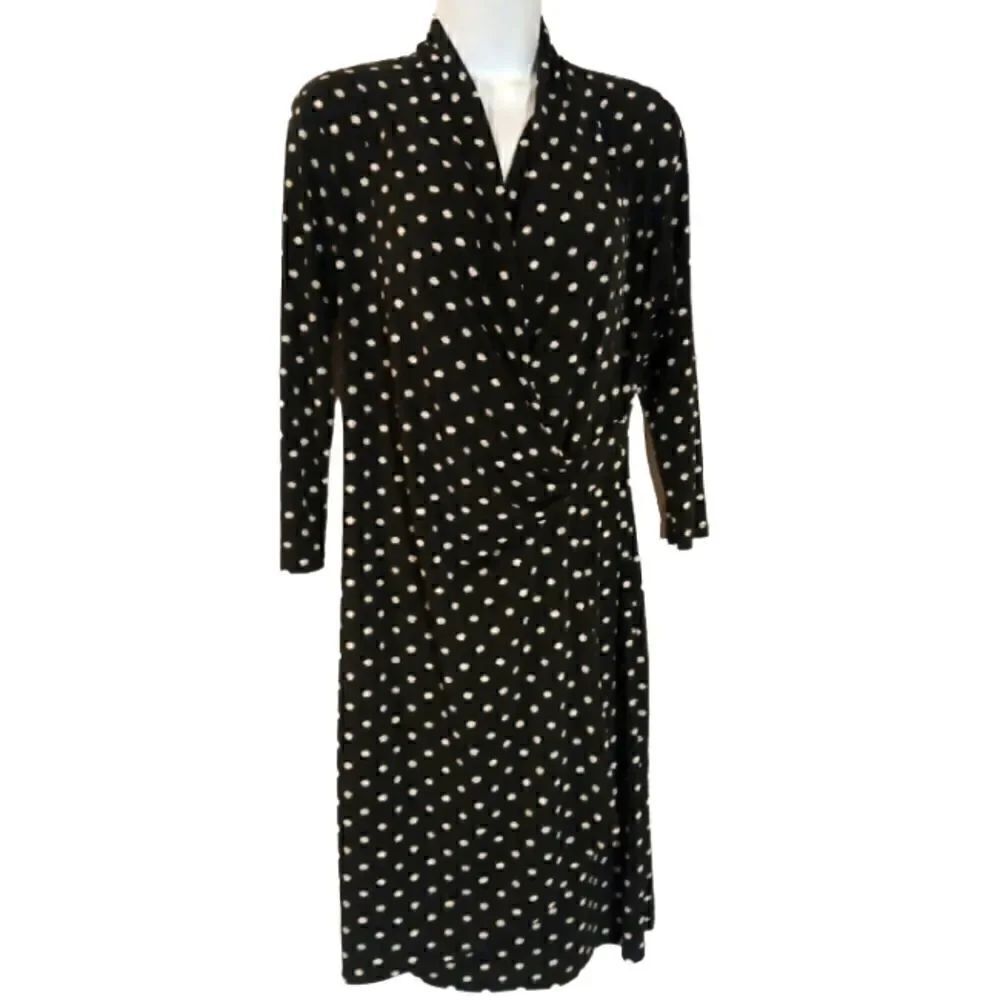 Clara Sun Woo black polka dot faux wrap dress size S